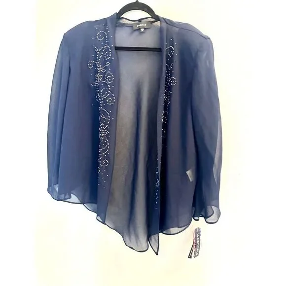 NWT R&M Richards Chiffon Beaded Jacket, midnight blue Size 18 - Picture 6 of 11